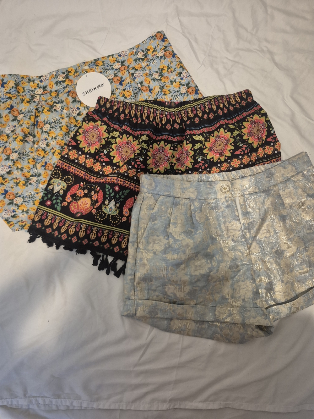Set Of 3! SHEIN Black Floral Boho Tassel Waistband High-Waist Shorts